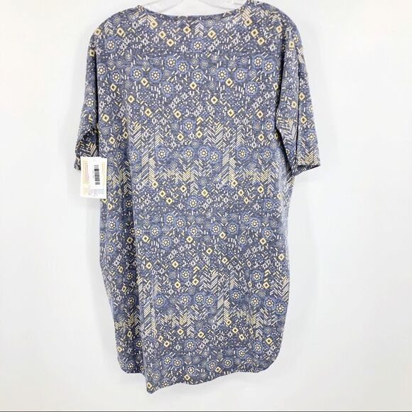 LuLaRoe Womens Irma Tunic Tee Shirt Blue & Yellow Printed High Low Oversized XXS - Picture 3 of 6
